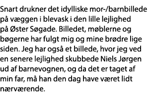 Snart drukner det idylliske mor- barnbillede på væggen i blevask i den lille lejlighed på Øster Søgade  Billedet, møb   