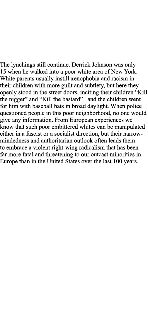 The lynchings still continue  Derrick Johnson was only 15 when he walked into a poor white area of New York  White pa   