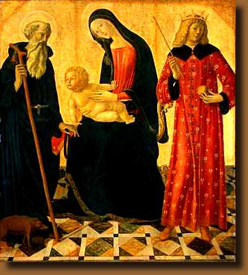 The holy Sigismund and Antony the Great with Mary and the child by Nerrocio de Landi ca. 1495