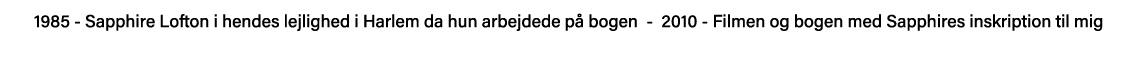 1985 - Sapphire Lofton i hendes lejlighed i Harlem da hun arbejdede på bogen - 2010 - Filmen og bogen med Sapphires i   