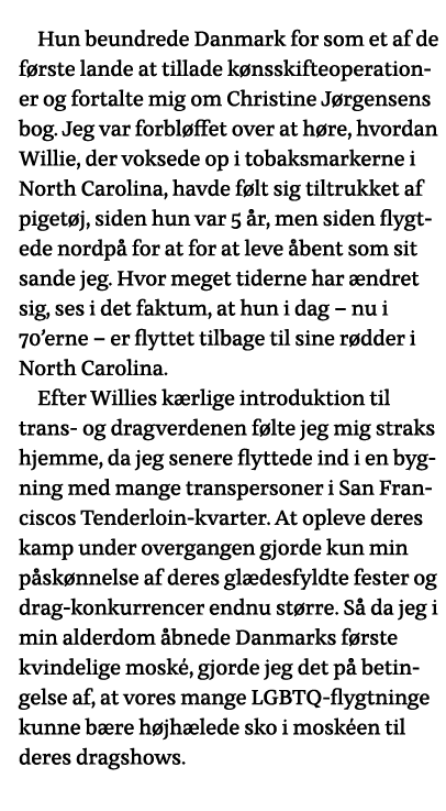 Hun beundrede Danmark for som et af de første lande at tillade kønsskifteoperationer og fortalte mig om Christine Jør   