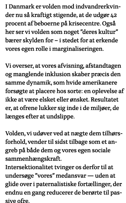 I Danmark er volden mod indvandrerkvinder nu så kraftigt stigende, at de udgør 42 procent af beboerne på krisecentre    