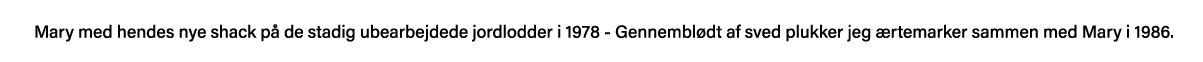 Mary med hendes nye shack på de stadig ubearbejdede jordlodder i 1978 - Gennemblødt af sved plukker jeg ærtemarker sa   