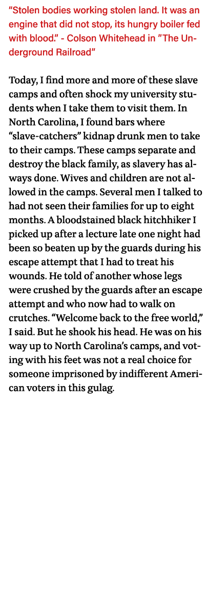 Stolen bodies working stolen land  It was an engine that did not stop, its hungry boiler fed with blood   - Colson W   