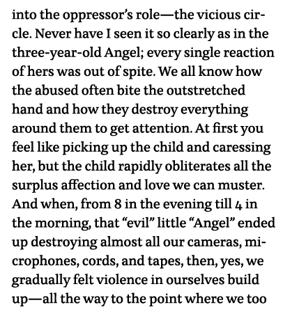 into the oppressor s role—the vicious circle  Never have I seen it so clearly as in the three-year-old Angel; every s   
