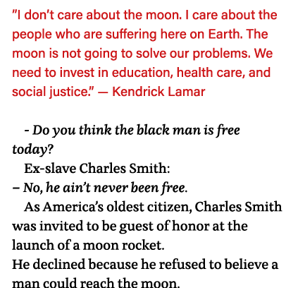  I don t care about the moon  I care about the people who are suffering here on Earth  The moon is not going to solve   