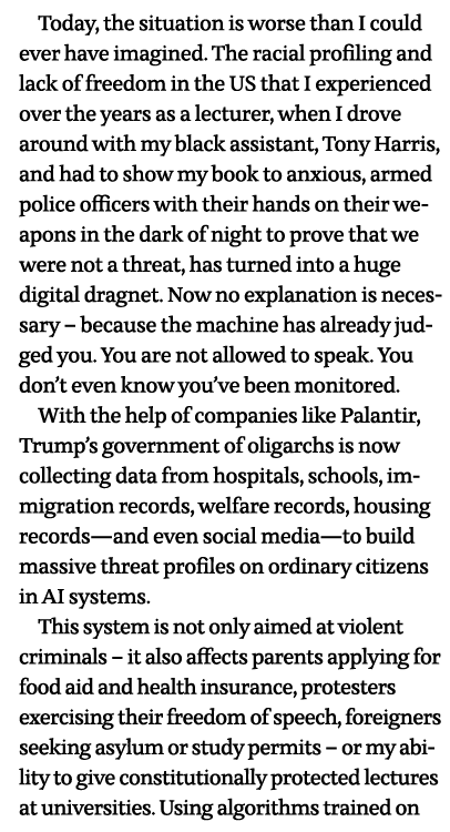 Today, the situation is worse than I could ever have imagined  The racial profiling and lack of freedom in the US tha   