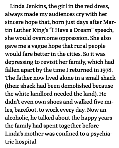 Linda Jenkins, the girl in the red dress, always made my audiences cry with her sincere hope that, born just days aft   
