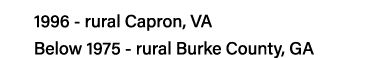 1996 - rural Capron, VA   Below 1975 - rural Burke County, GA
