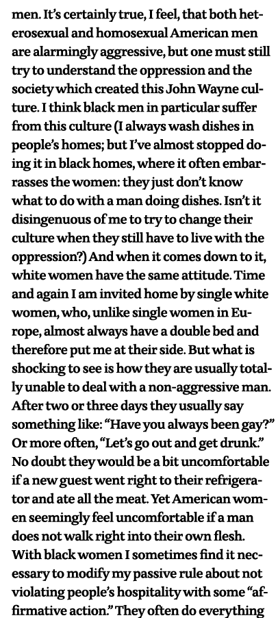 men  It s certainly true, I feel, that both heterosexual and homosexual American men are alarmingly aggressive, but o   