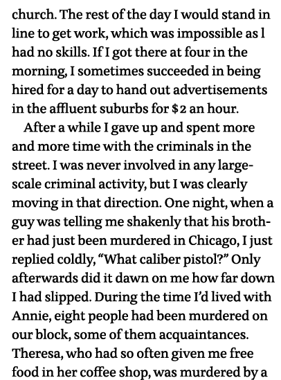 church  The rest of the day I would stand in line to get work, which was impossible as l had no skills  If I got ther   