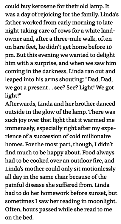 could buy kerosene for their old lamp  It was a day of rejoicing for the family  Linda s father worked from early mor   