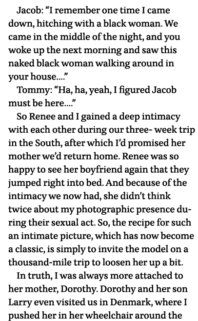 Jacob:  I remember one time I came down, hitching with a black woman  We came in the middle of the night, and you wok   