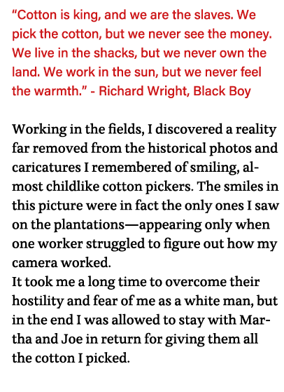  Cotton is king, and we are the slaves  We pick the cotton, but we never see the money  We live in the shacks, but we   