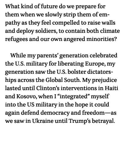 What kind of future do we prepare for them when we slowly strip them of empathy as they feel compelled to raise walls   