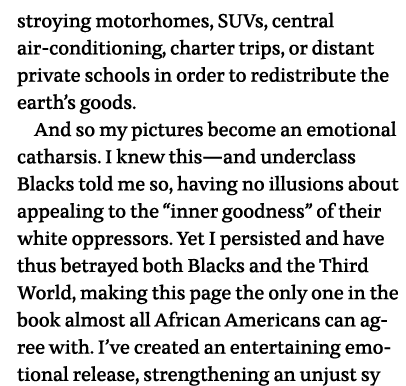 stroying motorhomes, SUVs, central air-conditioning, charter trips, or distant private schools in order to redistribu   