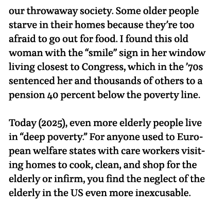 our throwaway society  Some older people starve in their homes because they re too afraid to go out for food  I found   
