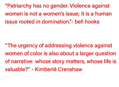  Patriarchy has no gender  Violence against women is not a women s issue; it is a human issue rooted in domination  -   