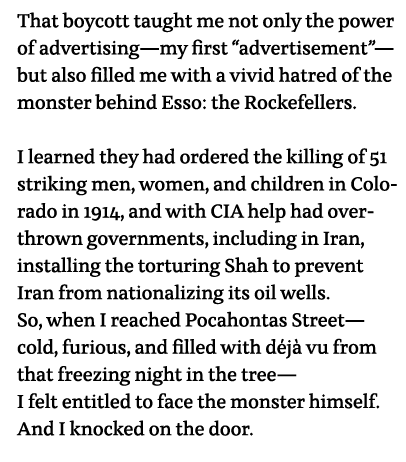 That boycott taught me not only the power of advertising—my first  advertisement —but also filled me with a vivid hat   