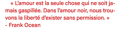   L amour est la seule chose qui ne soit jamais gaspillée  Dans l amour noir, nous trouvons la liberté d exister sans   