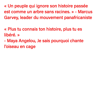   Un peuple qui ignore son histoire passée est comme un arbre sans racines    - Marcus Garvey, leader du mouvement pa   