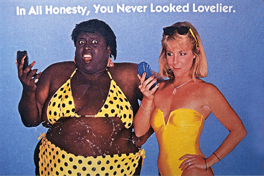 Card w fat black woman and white woman