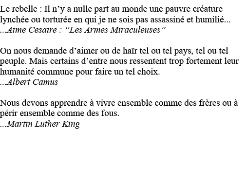 Le rebelle : Il n y a nulle part au monde une pauvre créature lynchée ou torturée en qui je ne sois pas assassiné et    