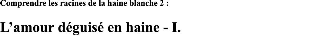 Comprendre les racines de la haine blanche 2 : L amour déguisé en haine - I 