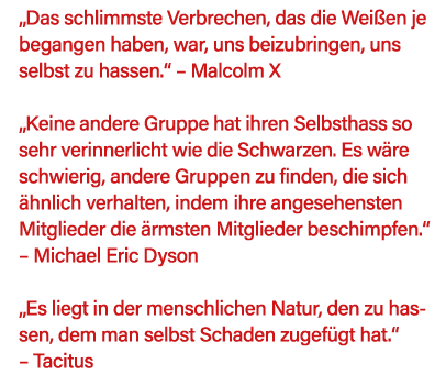  Das schlimmste Verbrechen, das die Weißen je begangen haben, war, uns beizubringen, uns selbst zu hassen     Malcolm   