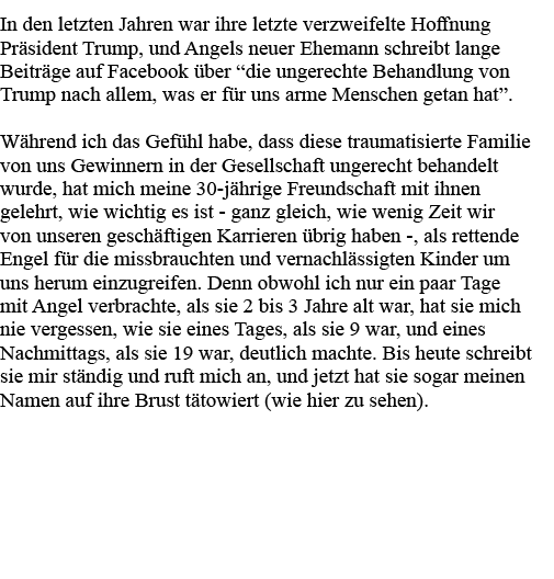 In den letzten Jahren war ihre letzte verzweifelte Hoffnung Präsident Trump, und Angels neuer Ehemann schreibt lange    