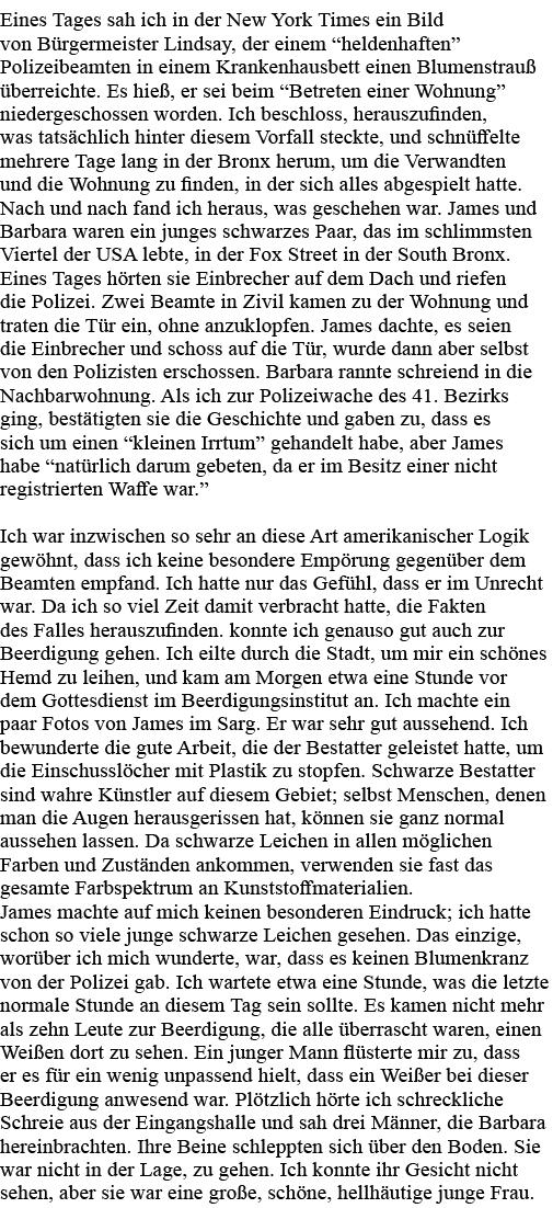 Eines Tages sah ich in der New York Times ein Bild von Bürgermeister Lindsay, der einem  heldenhaften  Polizeibeamten   