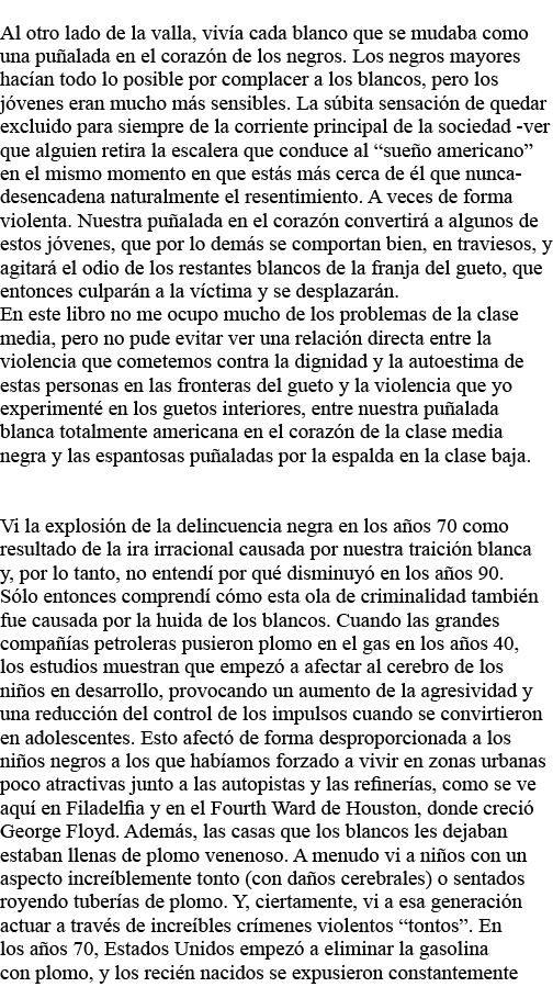 Al otro lado de la valla, vivía cada blanco que se mudaba como una puñalada en el corazón de los negros  Los negros m   