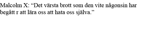 Malcolm X:  Det värsta brott som den vite någonsin har begått r att lära oss att hata oss själva    