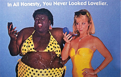 Card w fat black woman and white woman