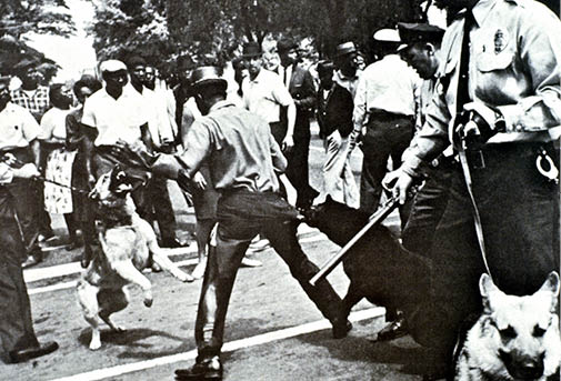Historical photo of dogs against blacks in Birmingham, AL 