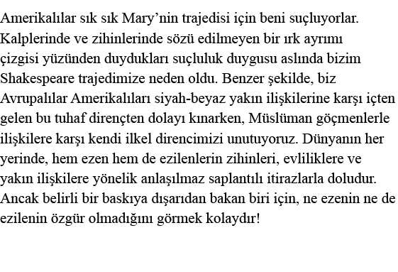 Amerikalılar sık sık Mary nin trajedisi için beni suçluyorlar  Kalplerinde ve zihinlerinde sözü edilmeyen bir ırk ayr   