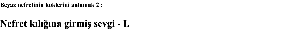 Beyaz nefretinin köklerini anlamak 2 : Nefret kılığına girmiş sevgi - I  