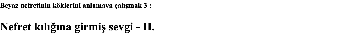 Beyaz nefretinin köklerini anlamaya çalışmak 3 : Nefret kılığına girmiş sevgi - II  