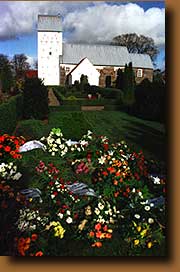 Blomsterne p fars grav foran Fborg kirke