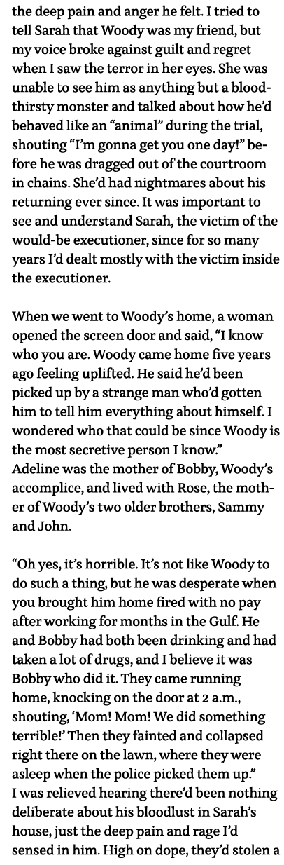 the deep pain and anger he felt  I tried to tell Sarah that Woody was my friend, but my voice broke against guilt and   