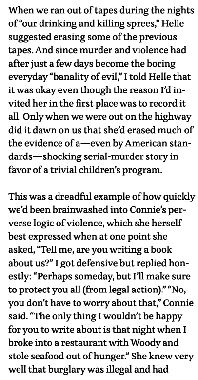 When we ran out of tapes during the nights of  our drinking and killing sprees,  Helle suggested erasing some of the    